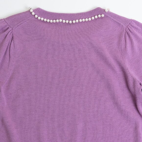 Kate Spade Pearl Crystal Trimmed Collar Sweater Short Sleeve Liliac Purple XS - Picture 9 of 11